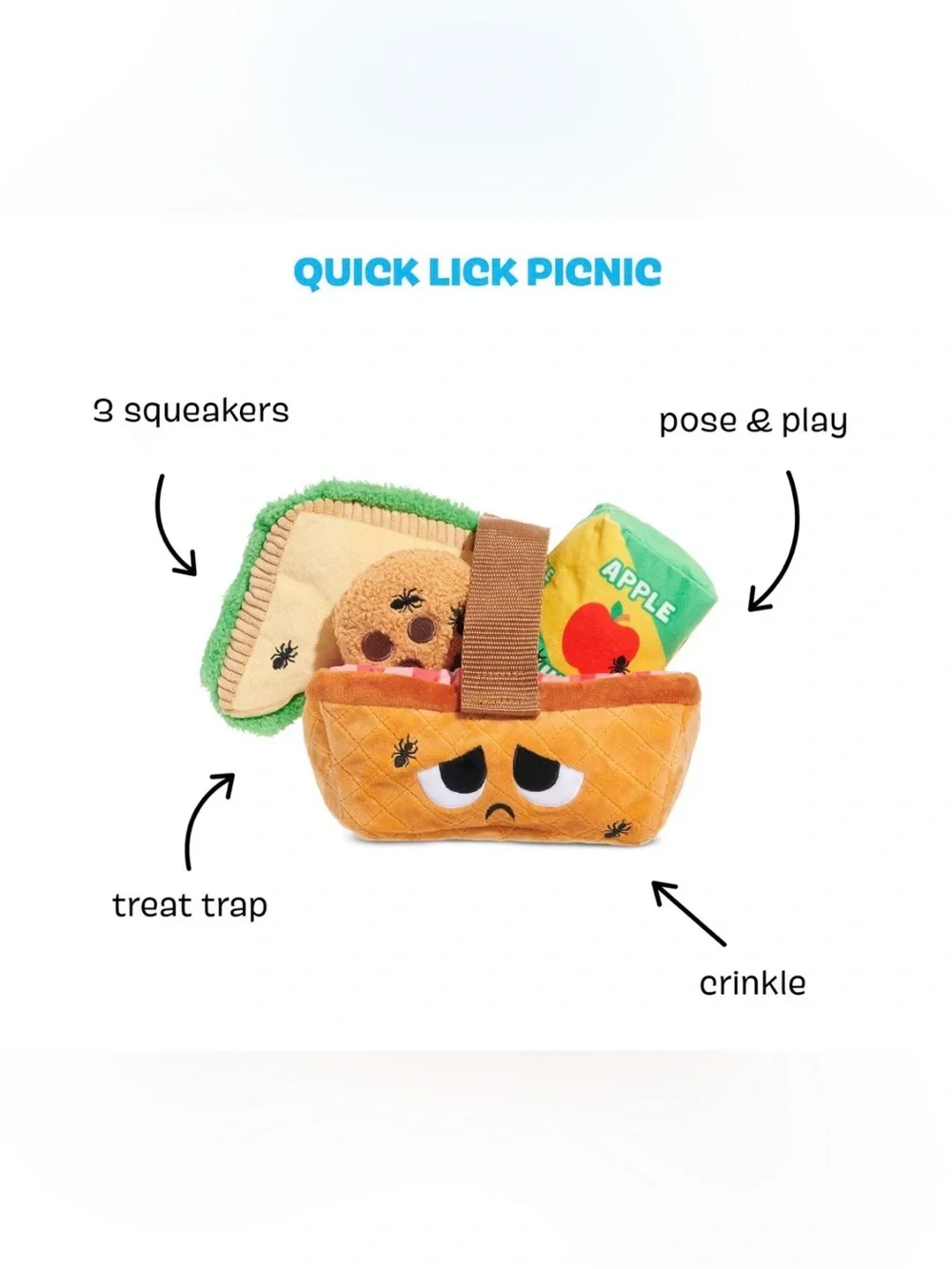 Bark Box M-L Quick Lick Pic-Nic NEW 3 toys in a toy basket dog toy M-L dogs